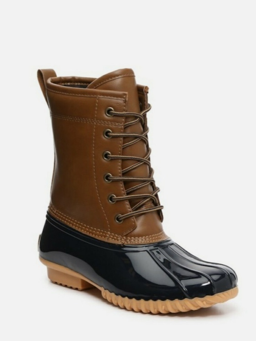 Sporto Brown and Black Lace-Up Waterproof Duck Boots for Women